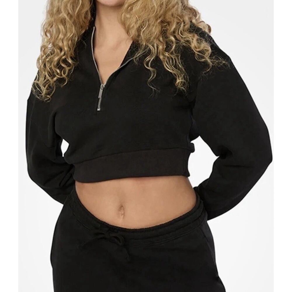 WeWoreWhat Women's XS Black Cropped Half Zip Hoodie NWT